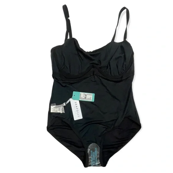 NWT! SEAFOLLY Black One Pice  Adjustable Straps Swimsuit SIZE 10 - Picture 8 of 10